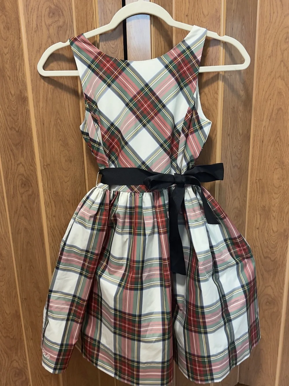 Plaid Taffeta Dress with Black Sash - Girls 12
